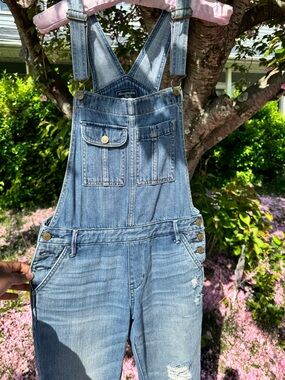 Abercrombie & Fitch Light Blue Denim Overalls with Distress